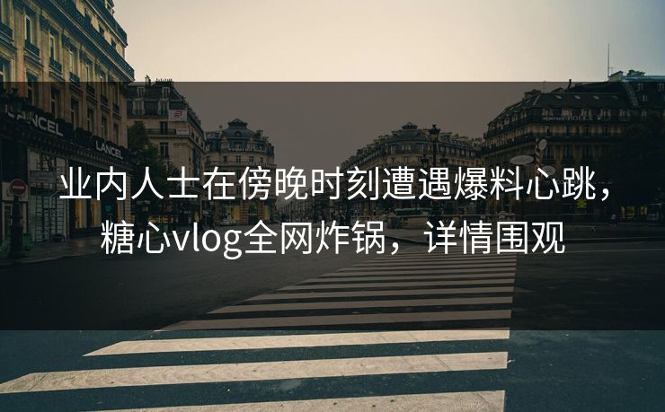 业内人士在傍晚时刻遭遇爆料心跳，糖心vlog全网炸锅，详情围观