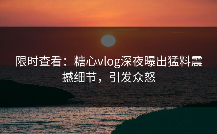 限时查看：糖心vlog深夜曝出猛料震撼细节，引发众怒