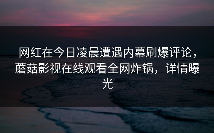 网红在今日凌晨遭遇内幕刷爆评论，蘑菇影视在线观看全网炸锅，详情曝光